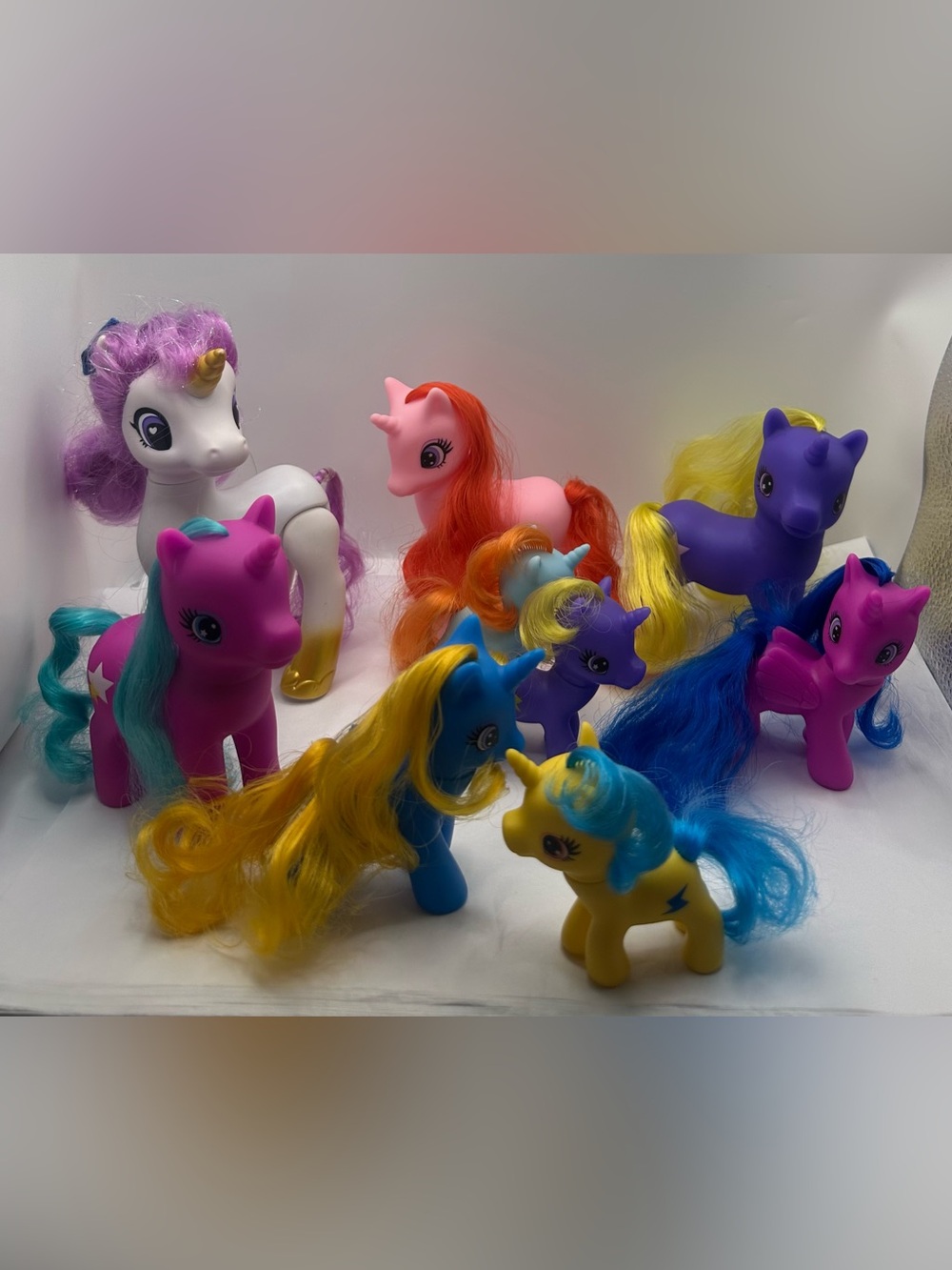 Unicorn Pony Pegasus Horse Figures with hair- 9 Ponies total
